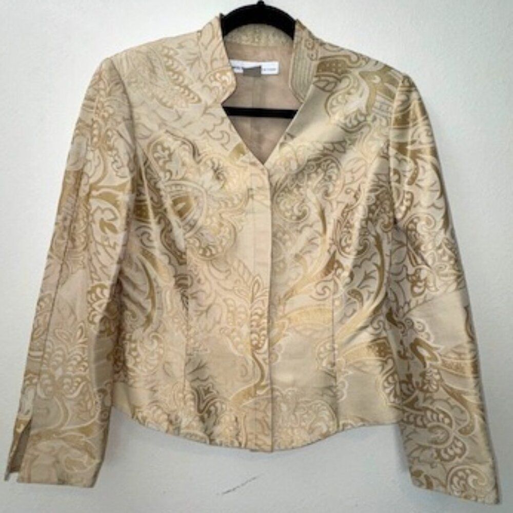 David Warren Pants Suit gold/beige Silk Blend Paisley sz 8